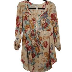 Tasha Polizzi Floral Linen Cotton Tunic Small
